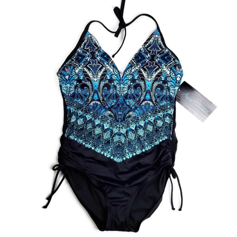 NEW Halter Side Cinch One Piece Blue Swimsuit